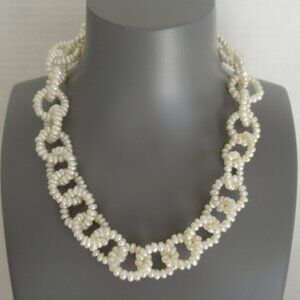 Vintage Freshwater Pearl Large Loop Necklace Link with Sterling Silver Clasp 17"